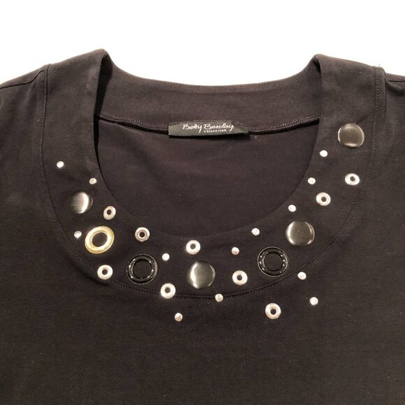 Betty Barclay Scoop Neck 3/4 Sleeve Top with Circle Detail Black + Silver Sz 8 - Picture 2 of 10